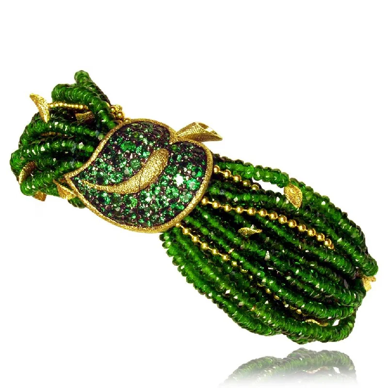 bracelet bangles for weddings -Gold Sunflower Leaf Bracelet with Chrome Diopside