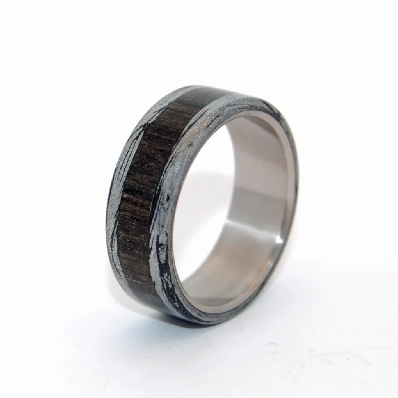 men’s rings -Perun Thunder God | Men's Bog Oak, Black Silver Mokume Gane & Titanium Wedding Ring