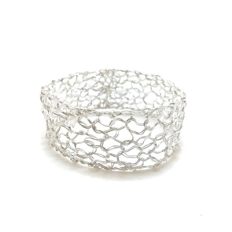 bangles with diamonds -Thin Silver Woven Cuff