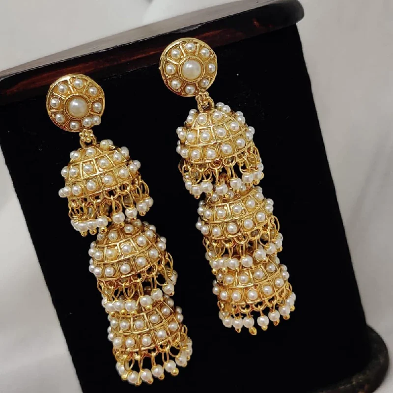 fine jewelry earrings -Pooja Bangles Gold Plated Pearl Jhumka Earrings