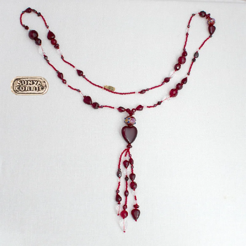 unique gemstone necklaces -Red Heart Tassel Necklace