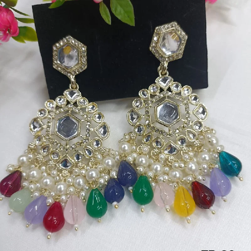 vintage-inspired earrings -Exotica Collection Gold Plated Kundan Dangler Earrings