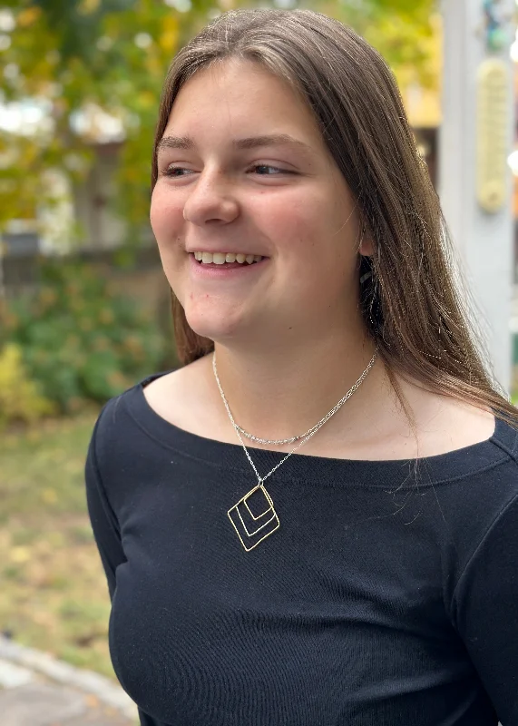 simple yet elegant necklaces -Gold in Silver Squares Necklace