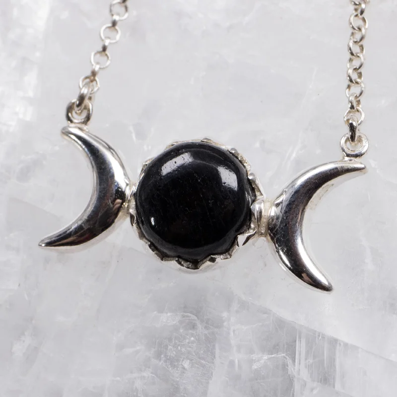 eco-friendly necklaces -Triple Goddess Obsidian Necklace in Sterling Silver