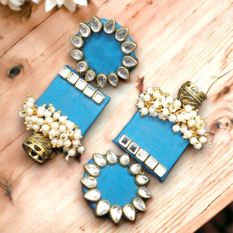 elegant gold drop earrings -Bajana Lifestyle Women's Handmade Skyblue Wooden Earring With Kundan And Beads