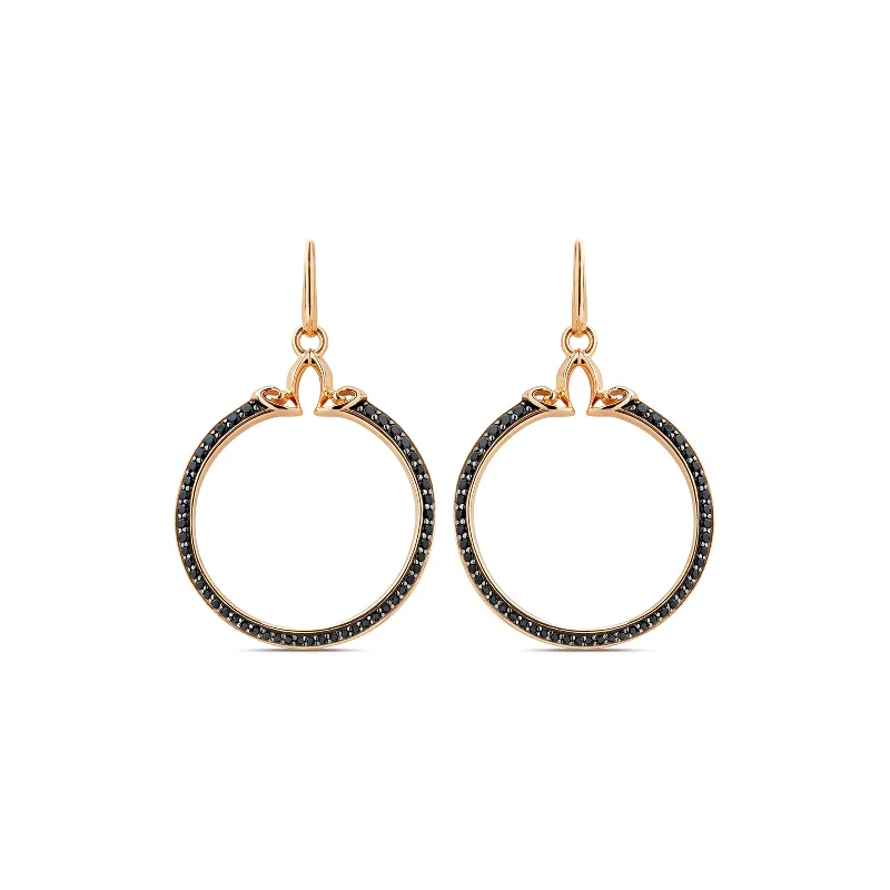 lightweight earrings for everyday wear -Portrait Pavé Hoop Earring 1" - 18K Rose Gold Vermeil + CZ Noir