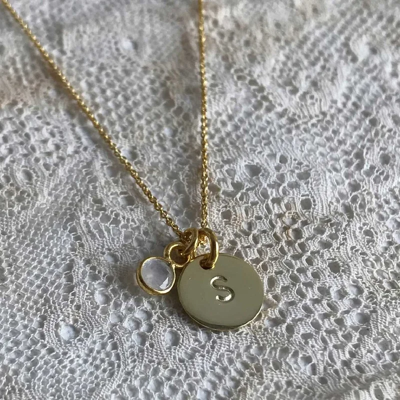 giftable personalized necklaces -Moonstone | 'Initial coin' necklace | 24k gold plated