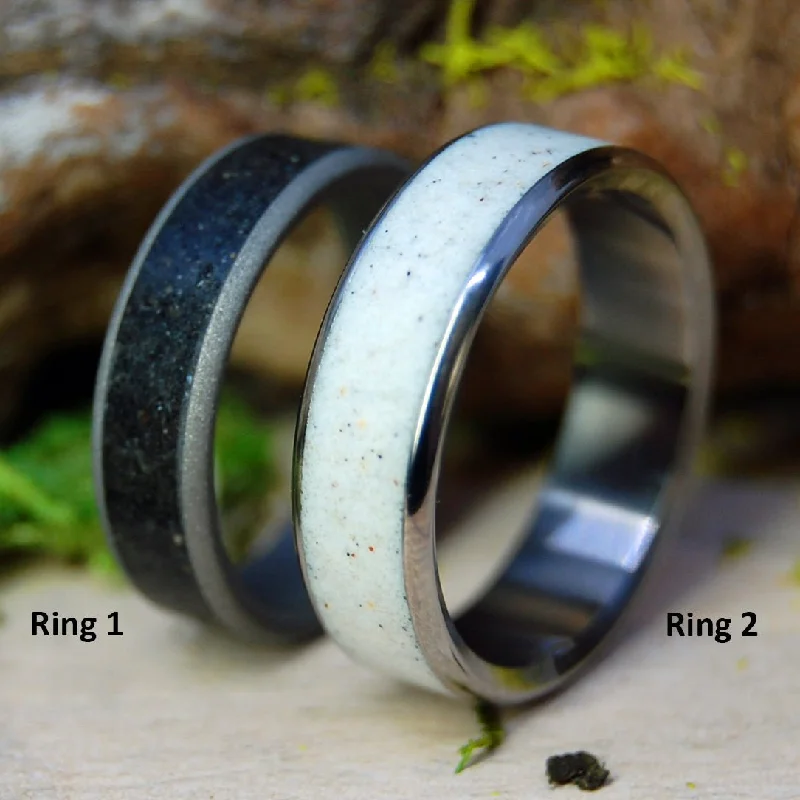 women’s wedding band sets -Black & White Beaches | Black & White Beach Sand - Unique Wedding Ring Ring