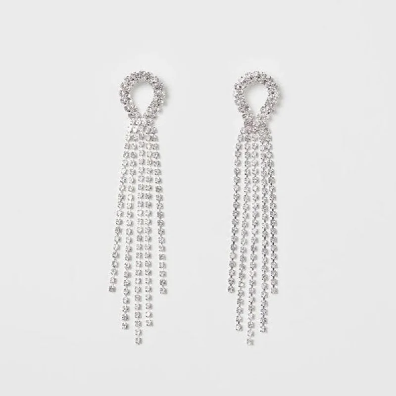 chic silver earrings -Shagna Silver Plated Austrian Stone Dangler Earrings