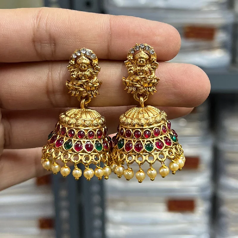 bohemian chic earrings -Diksha Collection Gold Plated Pota Stone Temple Jhumki Earrings