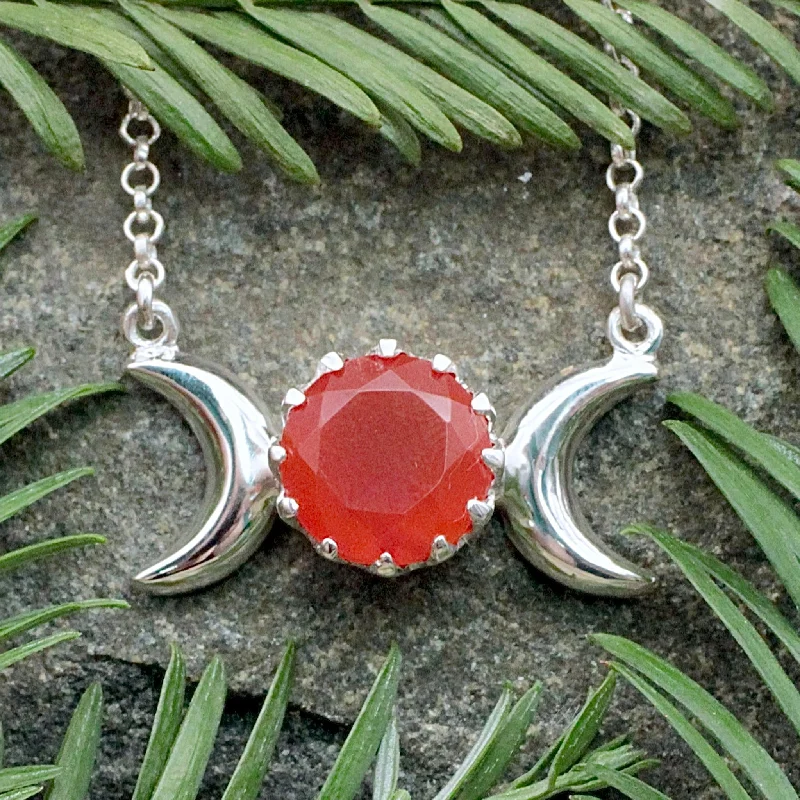 affordable silver necklaces -Carnelian Triple Moon Necklace