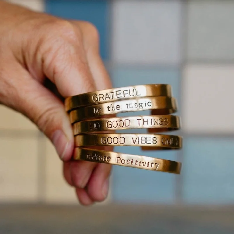 pearl bangles for women -Cosmos Collection Mantra Cuffs – Inspirational Hand-Stamped Bracelets