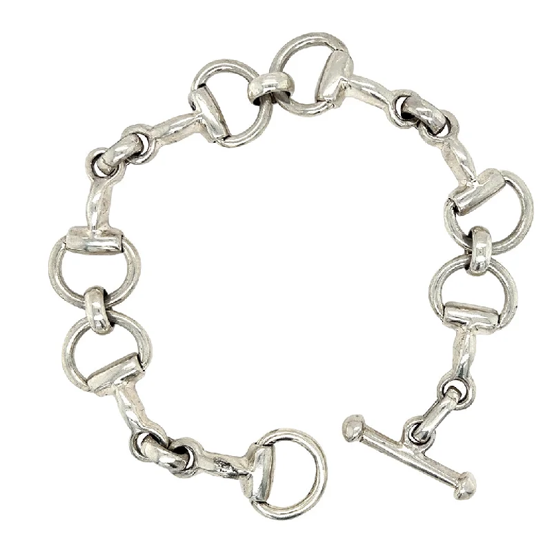 boho bangles for women -Silver Horse Bit Link Bracelet