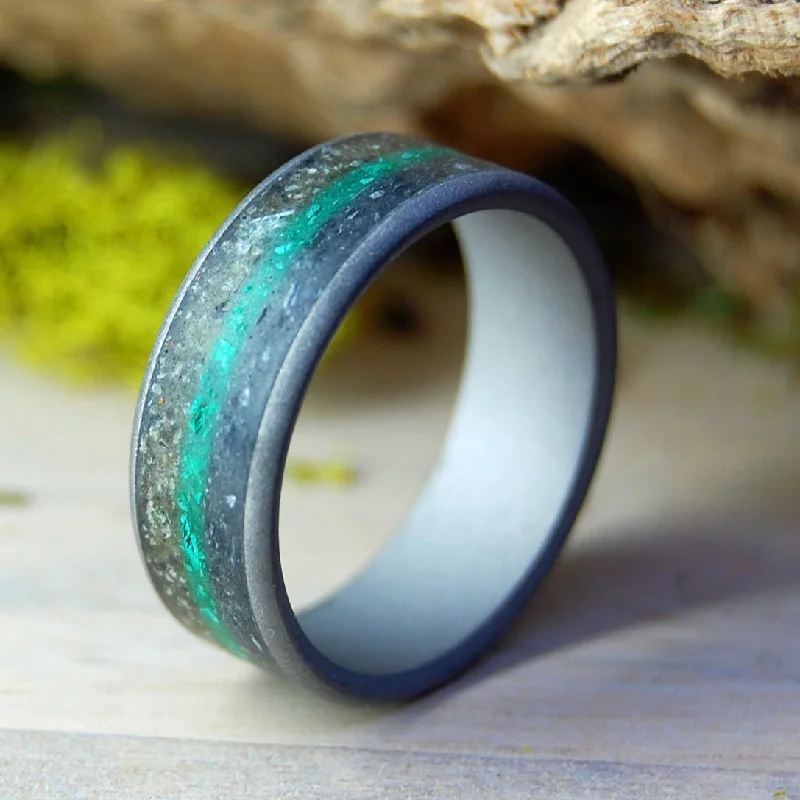 stackable gemstone rings -Ground Earth | Men's Titanium, Beach Sand & Ground Malachite Wedding Ring