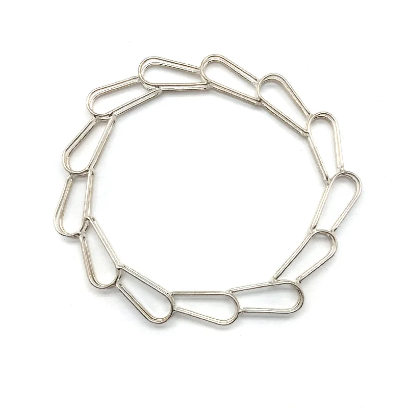 cute charm bracelets -Round Silver Link Bangle