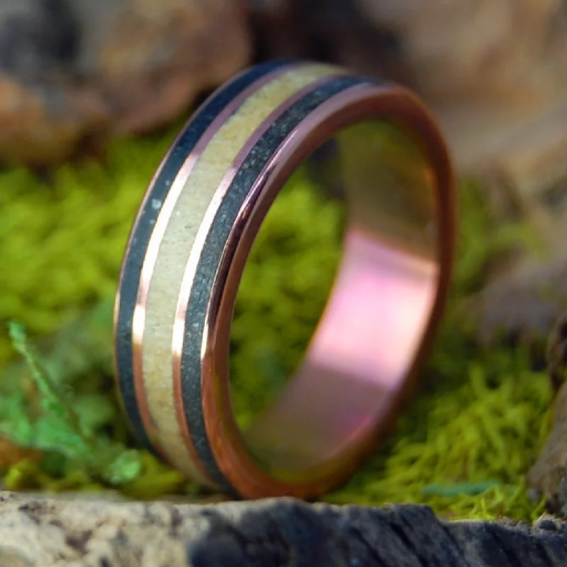 wedding rings for brides -Copper Coal | Men's Tulipwood, Coal & Copper Titanium Wedding Ring