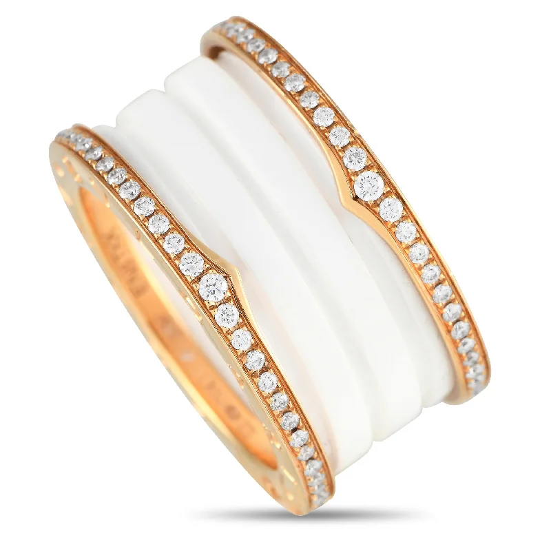 engagement rings with accent diamonds -Bvlgari B.zero1 18K Rose Gold Diamond and Ceramic Ring BV02-122324