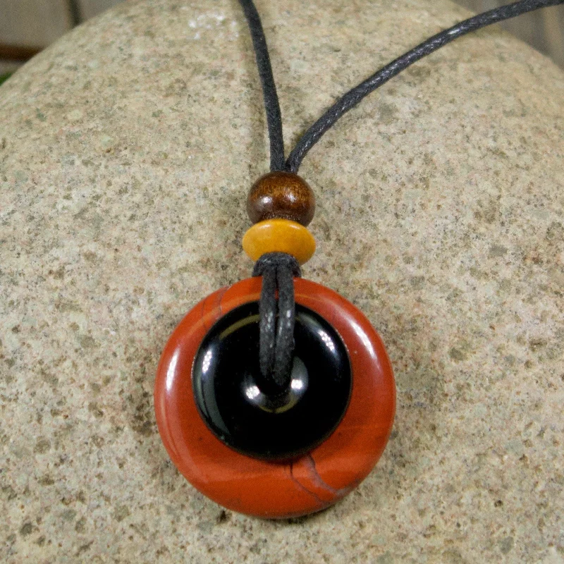 gold necklace with pendant -Black Jasper and Red Jasper Destiny Duo