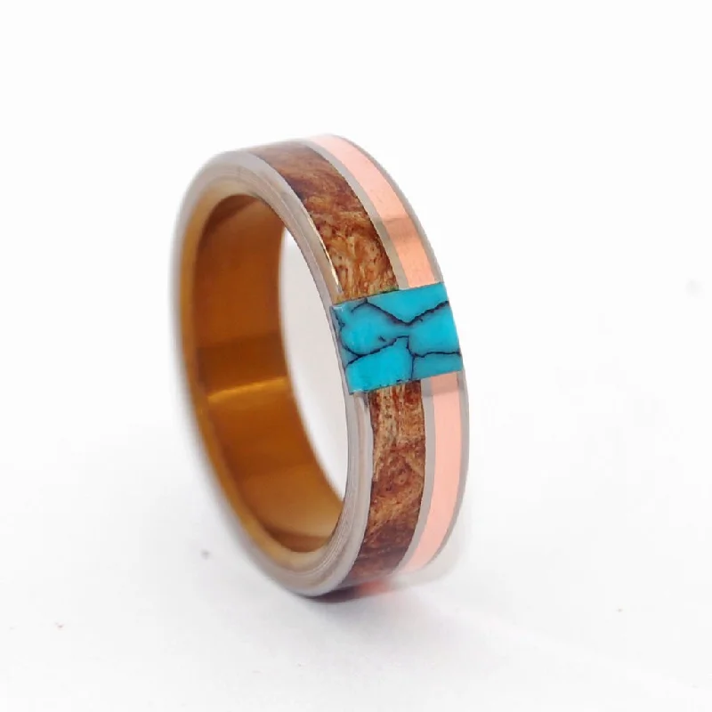 unique rings for women -Copper Maple Tree | Men's Maple Wood, Turquoise, Copper & Titanium Wedding Ring