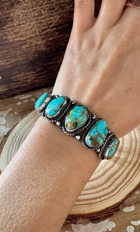 personalized bangles -VINTAGE PETAL TURQUOISE Cuff 16g