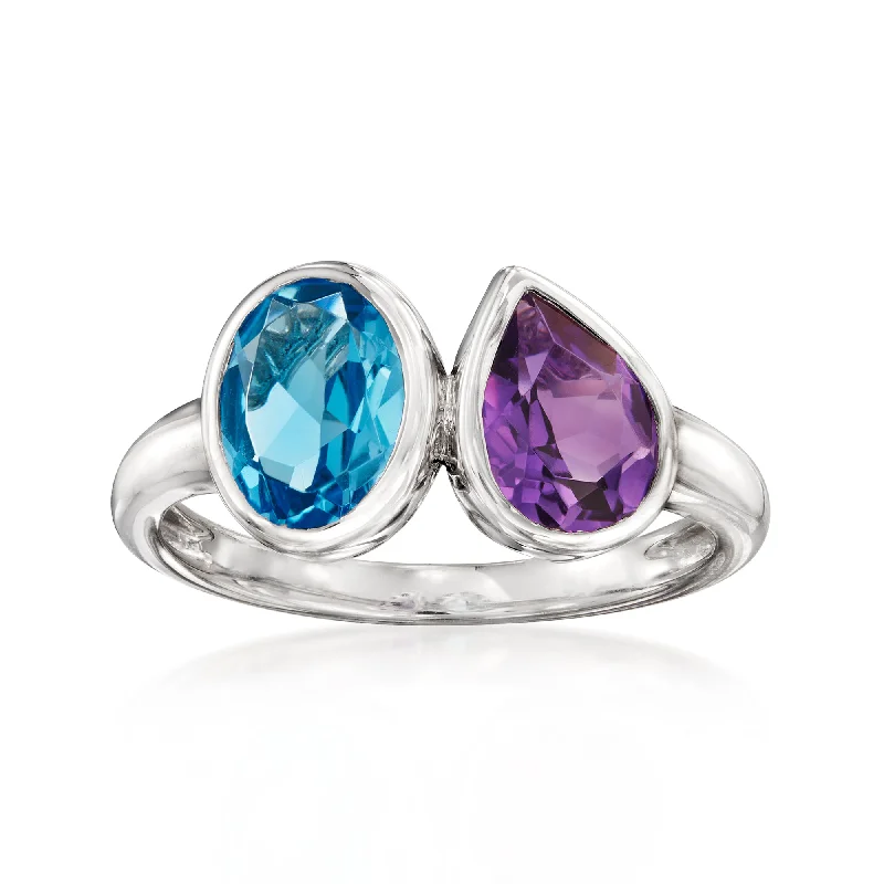 elegant ruby engagement rings -Ross-Simons Swiss Blue Topaz and . Amethyst Toi Et Moi Ring in Sterling Silver