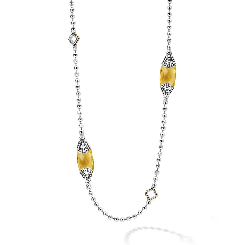 minimalist necklaces for women -Caviar Color Six Station Citrine Necklace