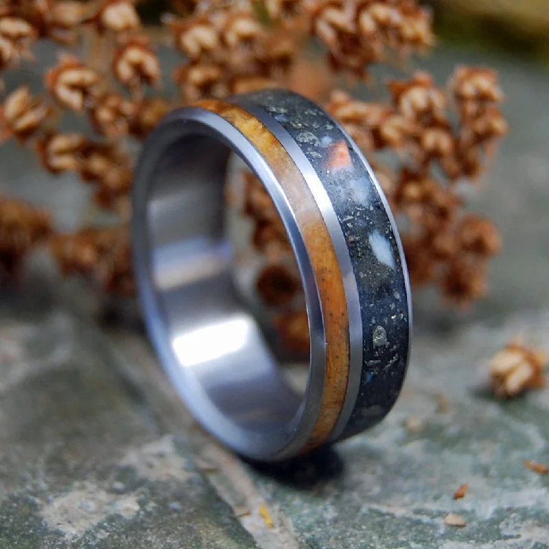 women’s birthstone rings -Miner | Men's Fool's Gold, Antler, & Maple Wood Wedding Ring