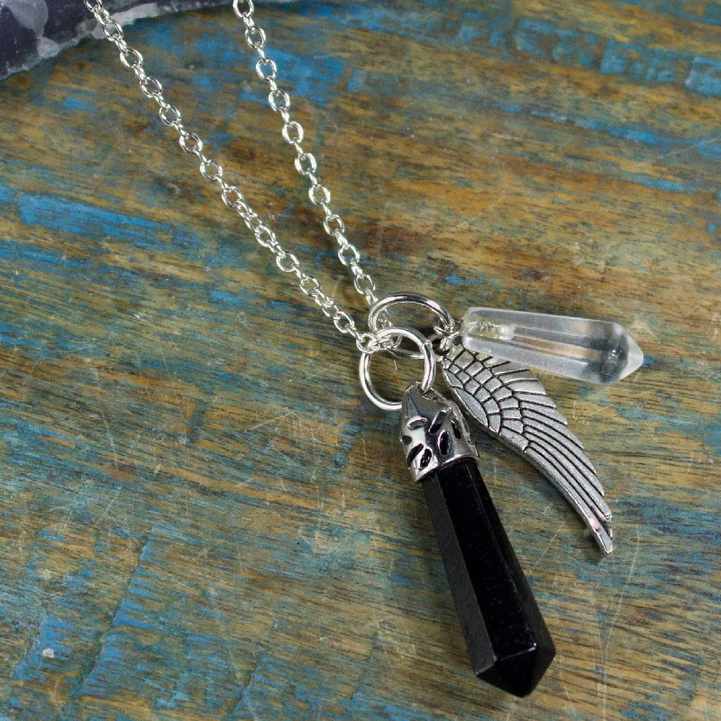 silver necklaces for women -Onyx Guardian Stones Necklace