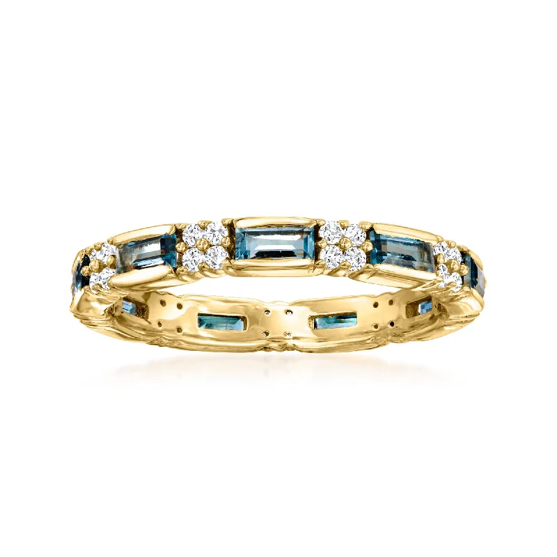 romantic proposal engagement rings -Ross-Simons London Blue Topaz and . White Zircon Eternity Band in 18kt Gold Over Sterling