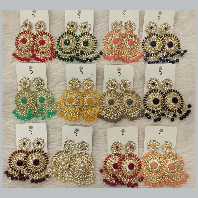 trendy hoops and studs -Dhwani Gold Plated Austrian Stone Dangler Earrings (Assorted Color)