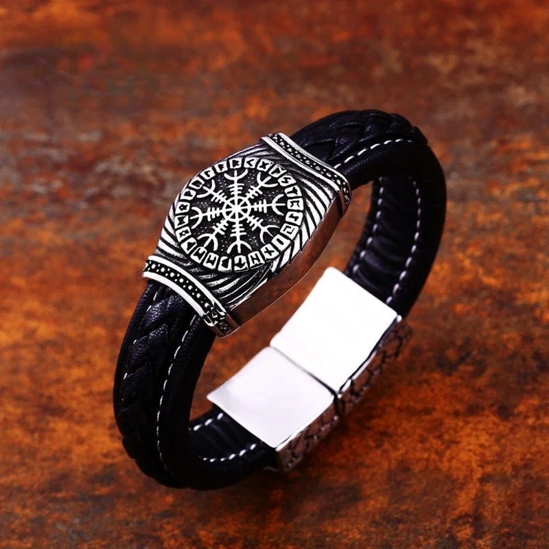 boho style bracelet bangles -Men's Punk Viking Letter Carved Bracelet