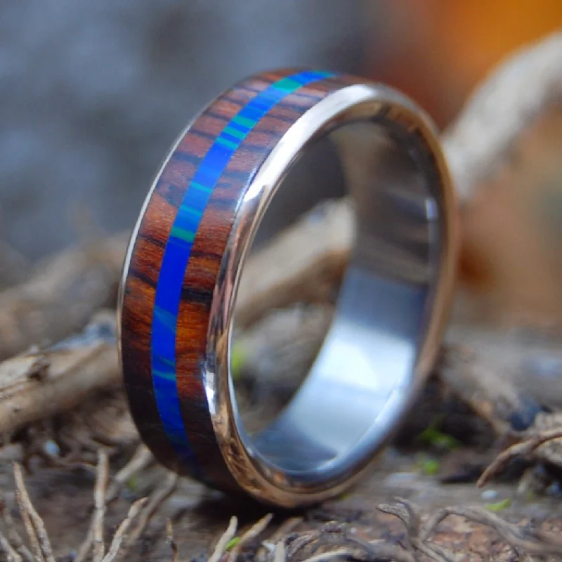 elegant ring designs for women -Peace & Copper | Men's Cocobolo Wood, Azurite Malachite Stone & Copper Titanium Wedding Ring