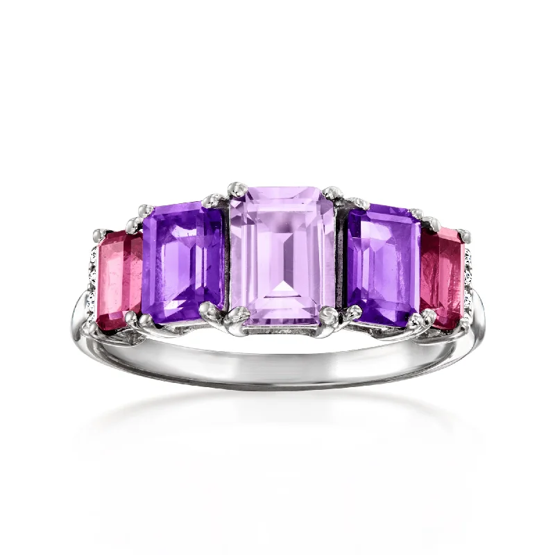 eco-friendly engagement rings -Ross-Simons Amethyst and . Rhodolite Garnet 5-Stone Ring With Diamonds in Sterling Silver