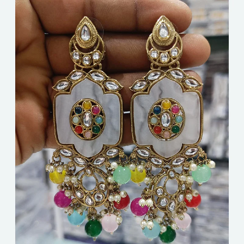 colorful gemstone earrings -Rani Sati Jewels Gold Plated Kundan Stone And Pearl Dangler Earrings