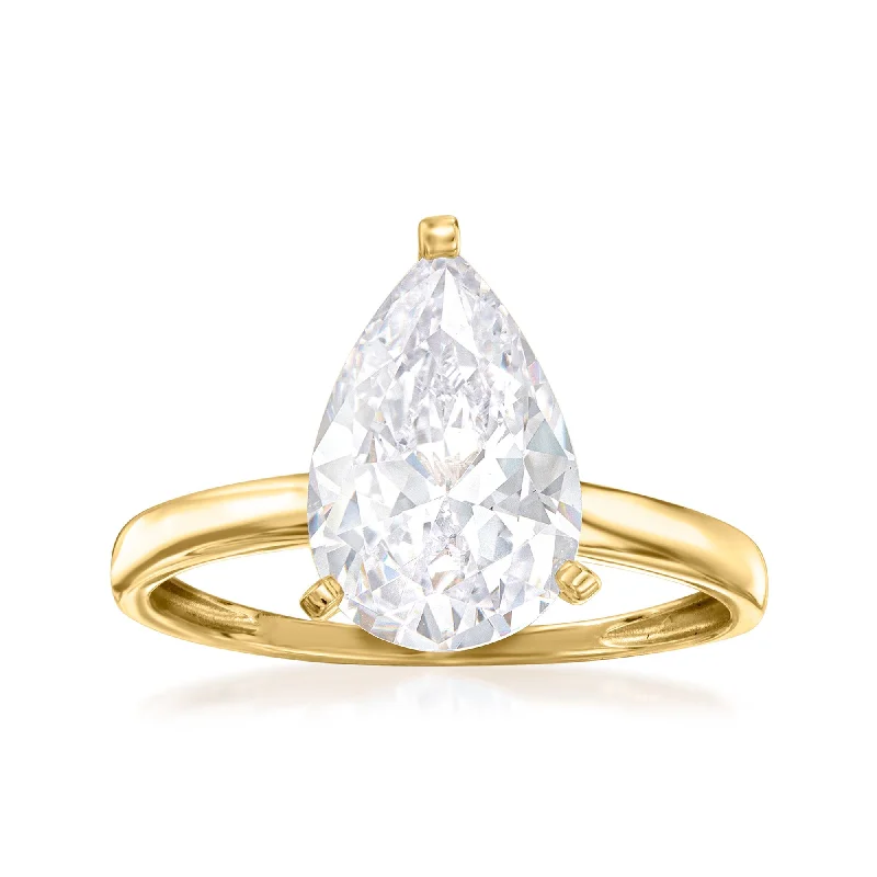 engagement rings with colored stones -Ross-Simons Pear-Shaped CZ Solitaire Ring in 14kt Yellow Gold