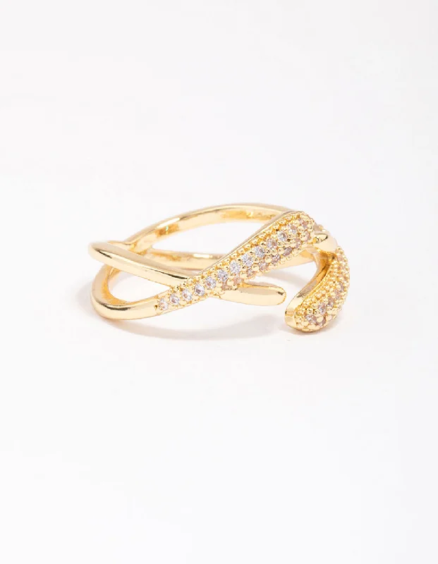 diamond-studded engagement rings -Gold Plated Pave Interlaced Ring