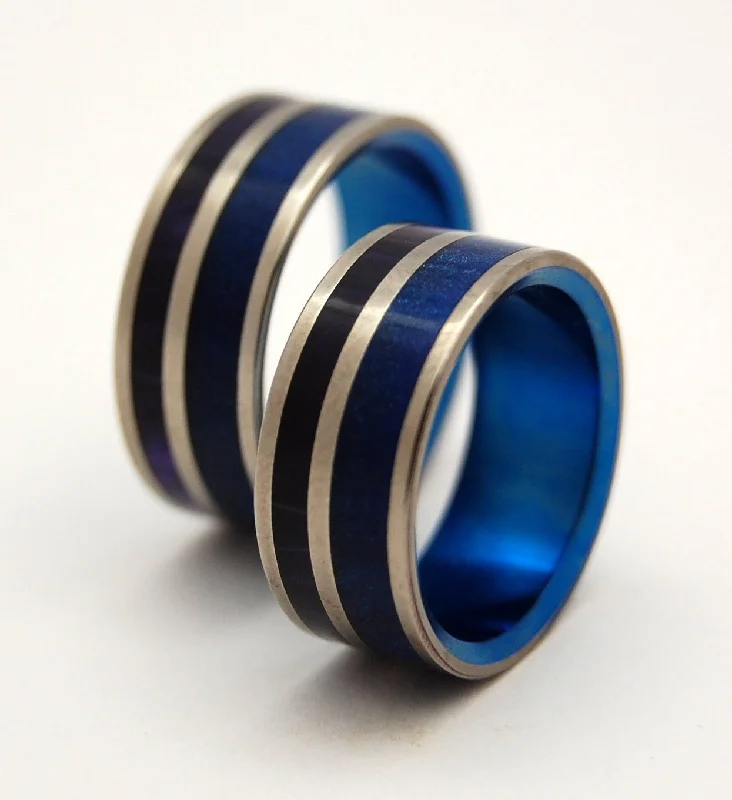 rings for special occasions -Behind The Falls | Blue & Purple Resin - Matching Titanium Wedding Ring Set