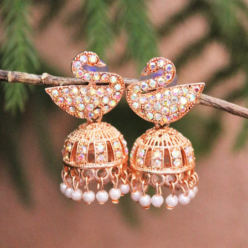 statement earrings for women -H K Fashion Rose Gold Plated  Austrian Stone Jhumki Earrings