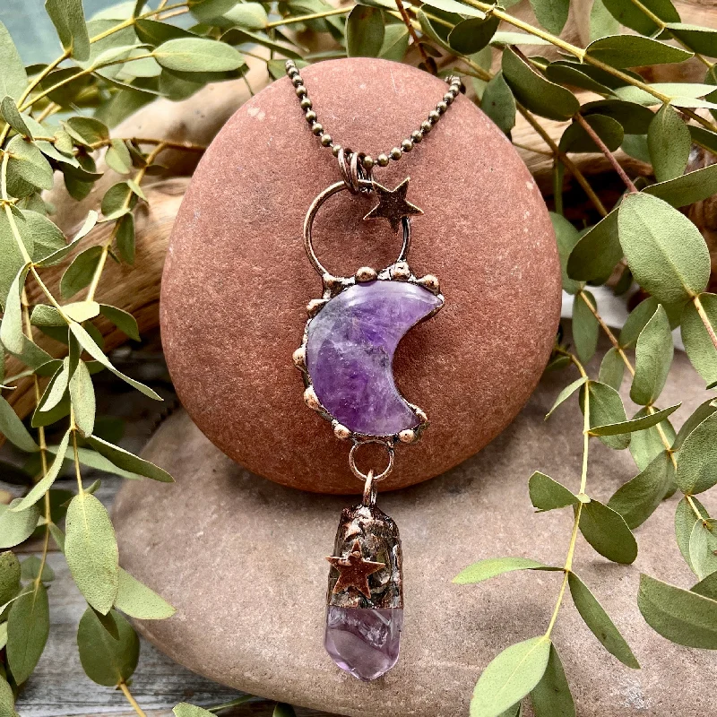 retro necklaces for women -Amethyst Moon Necklace with Amethyst Drop