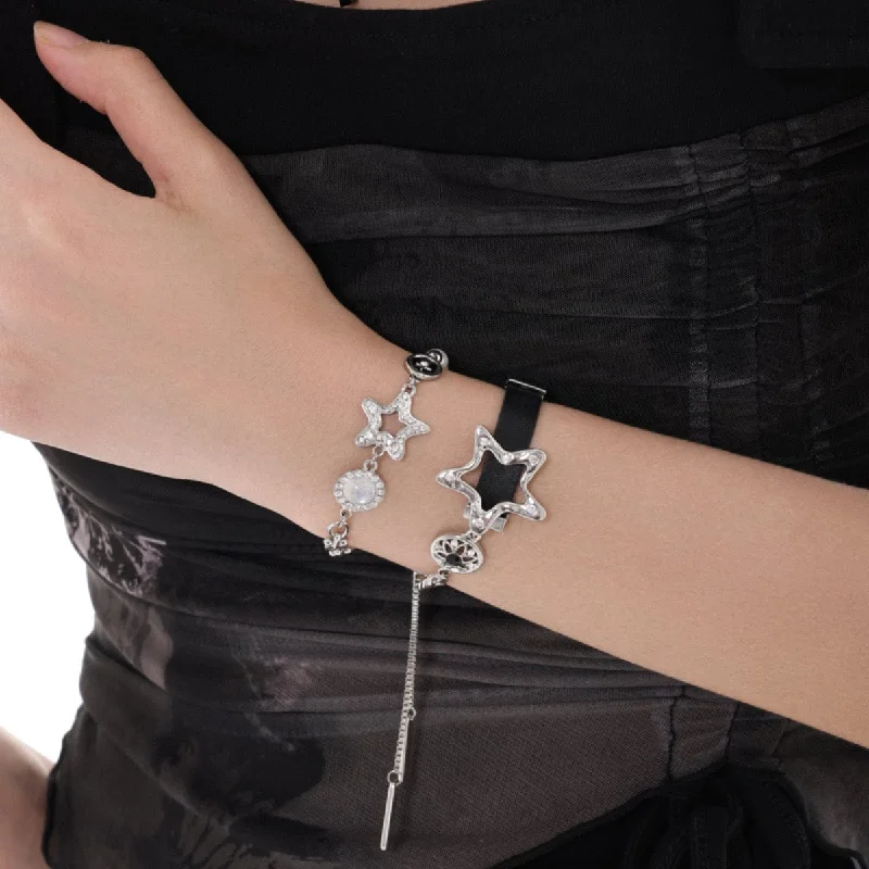 elegant silver bangles -Women's Punk Diamante Star Bracelet