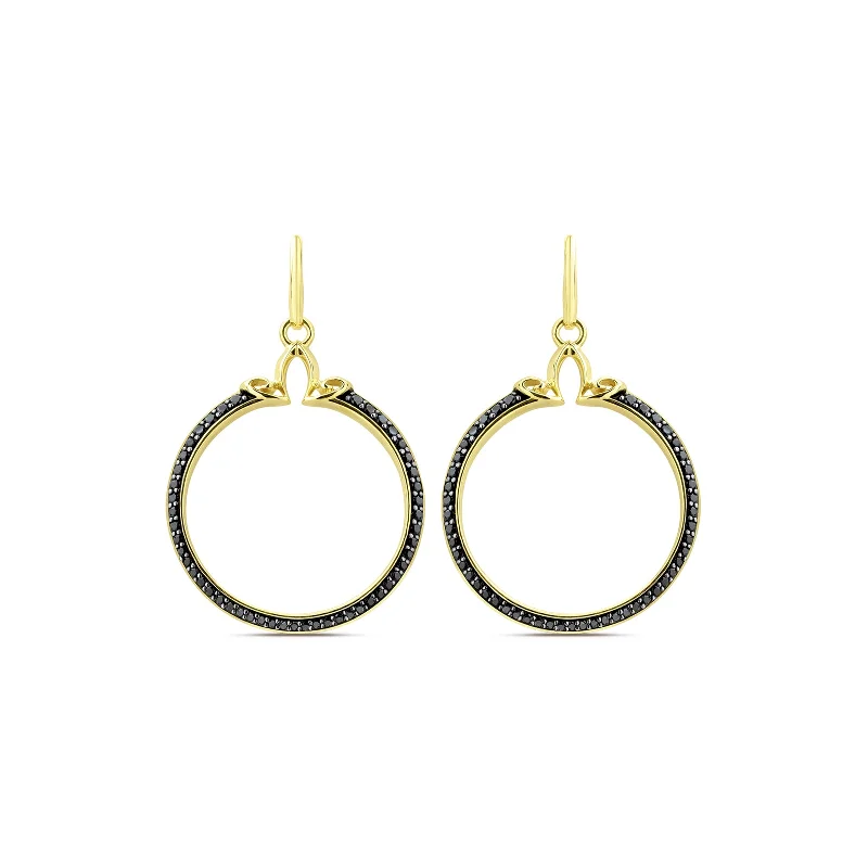 colorful earrings for casual wear -Portrait Pavé Hoop Earring 1" - 18K Gold Vermeil + CZ Noir