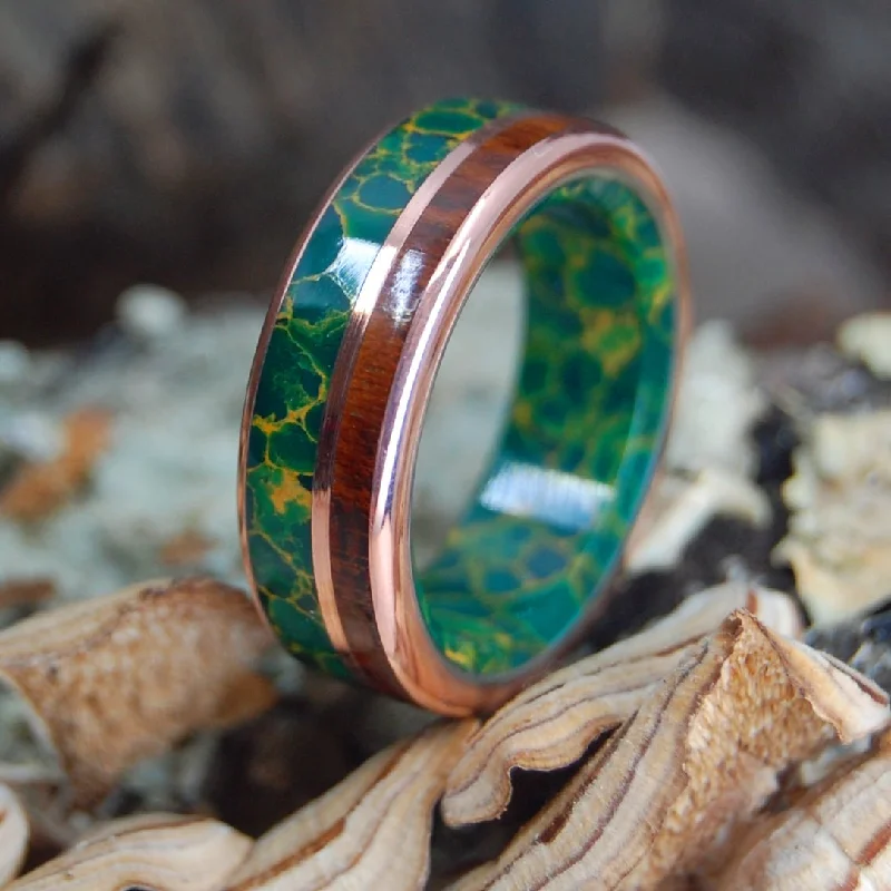 unique rings with gemstones -Snake Thru Love | Men's Snakewood, Copper, Egyptian Jade & Titanium Wedding Ring