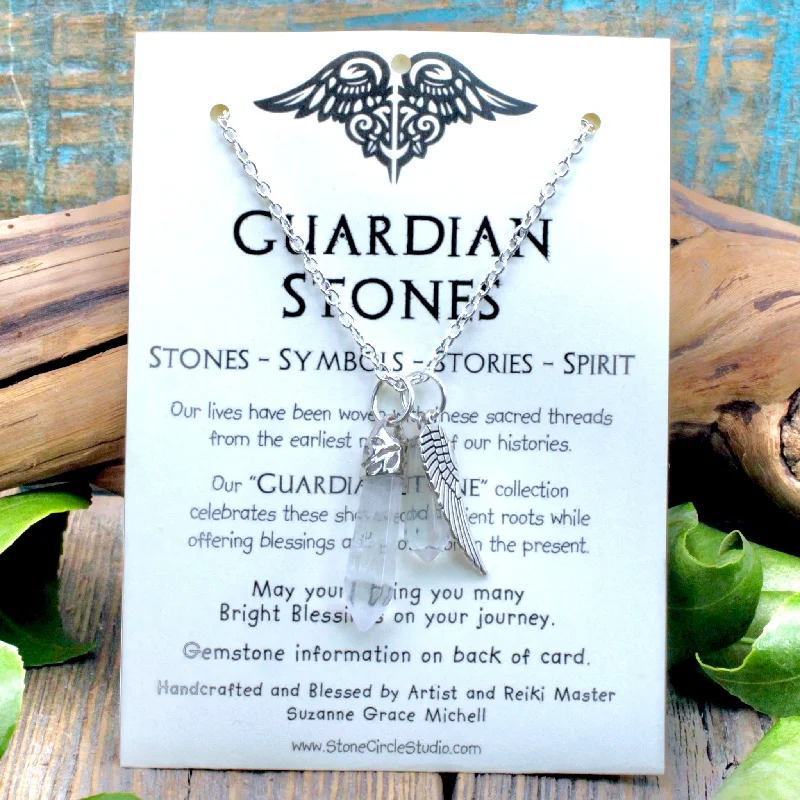 gold necklace with pendant -Quartz Guardian Stone Necklace