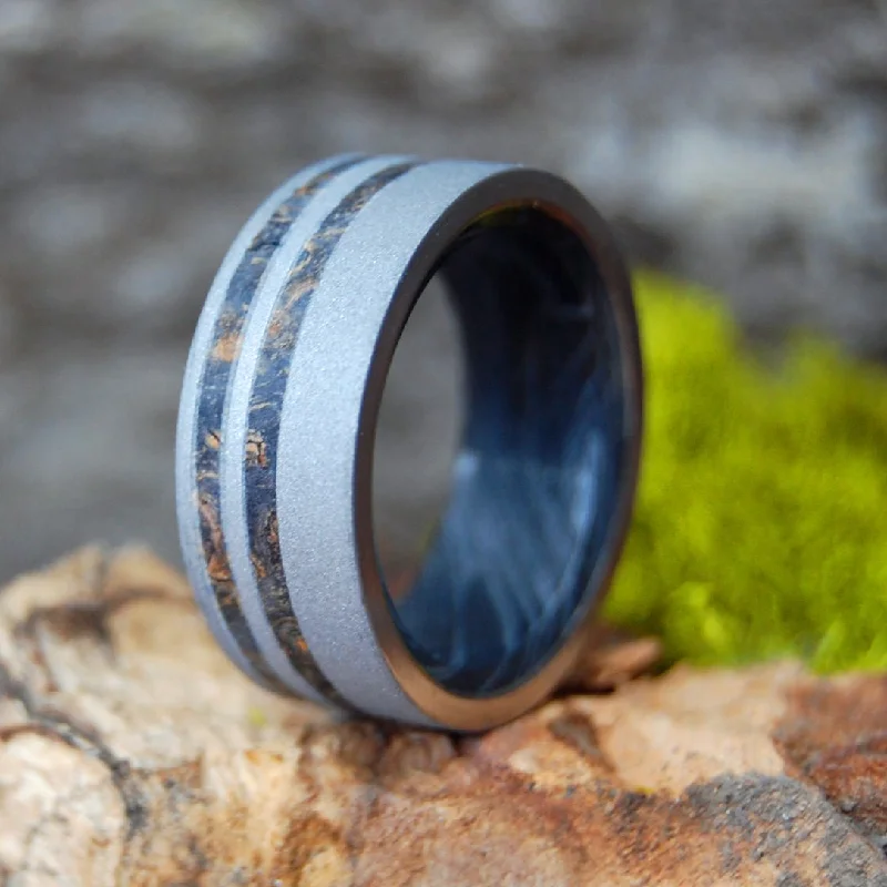 wedding anniversary rings -Mr. Sandman | Men's Box Elder Wood, Mokume Gane & Titanium Wedding Ring