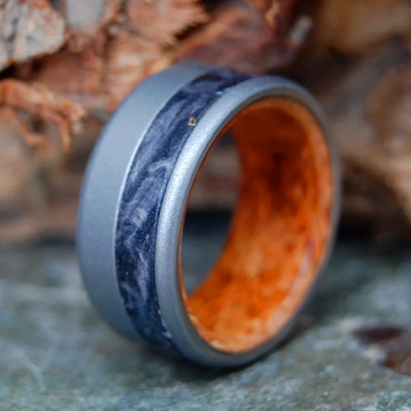 unique rings with gemstones -Nil Sine Numine | Men's Box Elder Wood & Titanium Wedding Ring