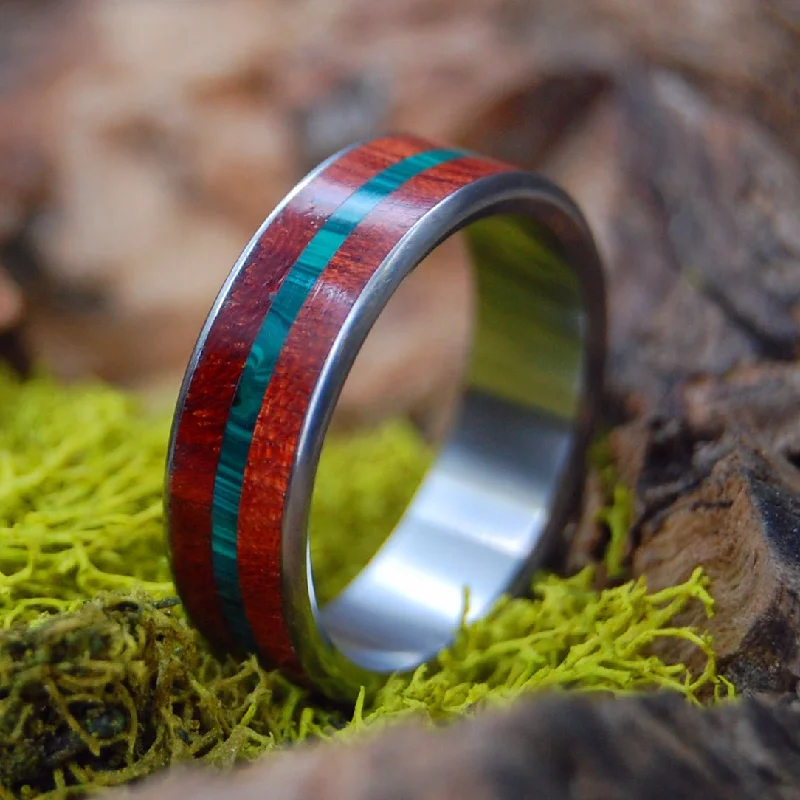 luxury diamond rings -Grace & Mercy | Men's Malachite Stone, Bloodwood & Titanium Wedding Ring