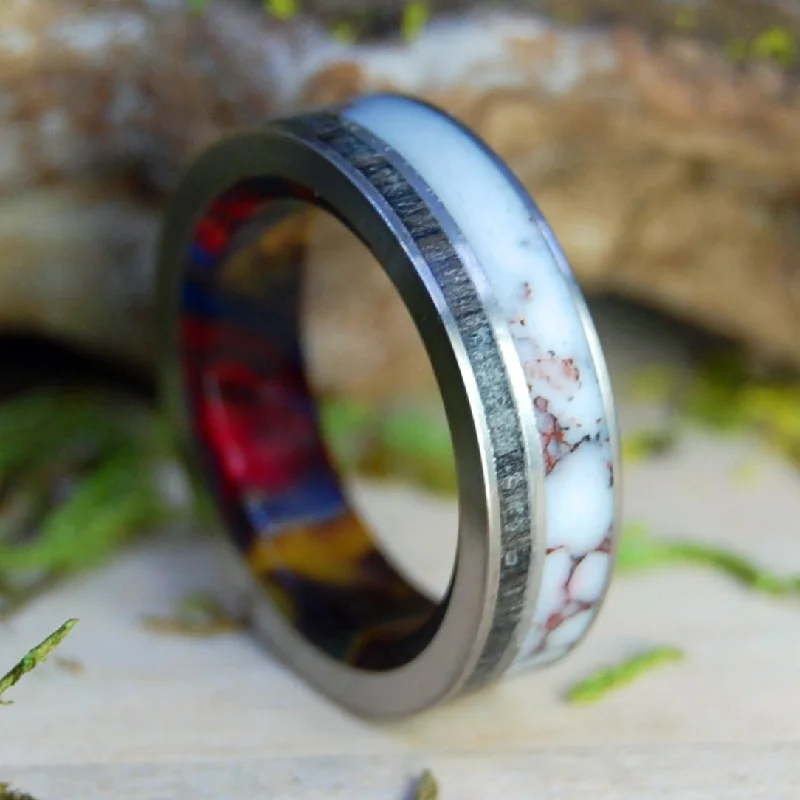 delicate rings for women -The Machado | Men's Lava Burst Resin, Wild Horse Jasper Stone & Titanium Wedding Ring