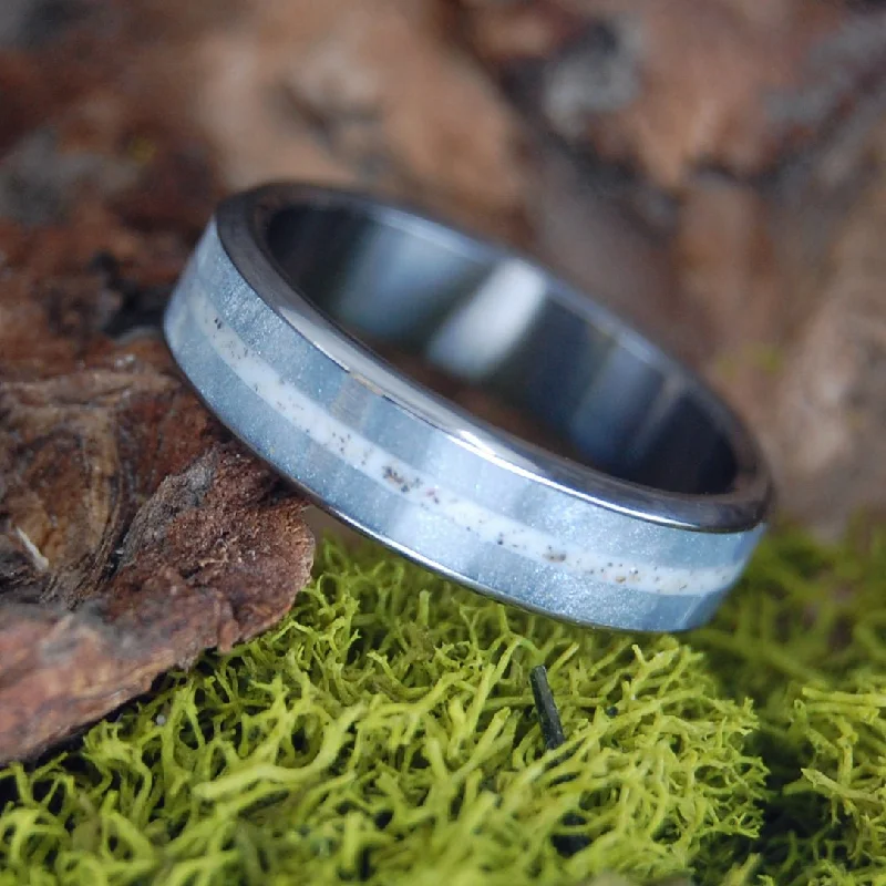 sterling silver rings -Sandy Path Between Us | Men's Beach Sand, Gray Marbled Resin & Titanium Wedding Ring