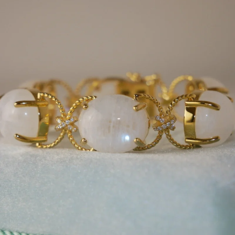 women’s bridal bangles -Pebble Cabochon Sicilian Moonstone/Amethyst/Citrine and Moissanite Rope Bracelet