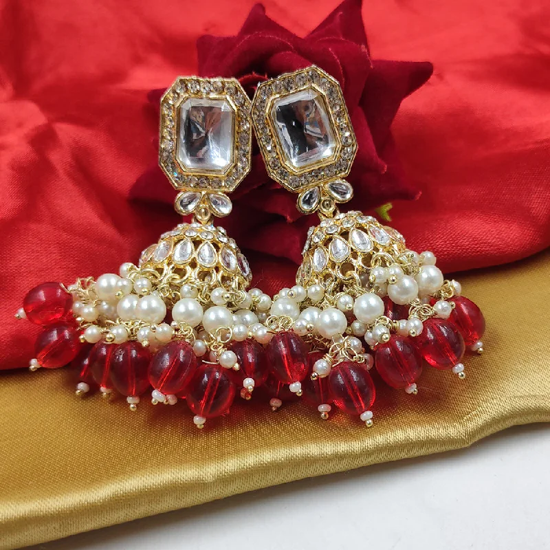 women’s gold drop earrings -Gehana Mahal Gold Crystal Stone And Beads Jhumki Earrings